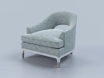 Elegant Light Blue Patterned Armchair With Metal Legs And Comfortable Design 3d model
