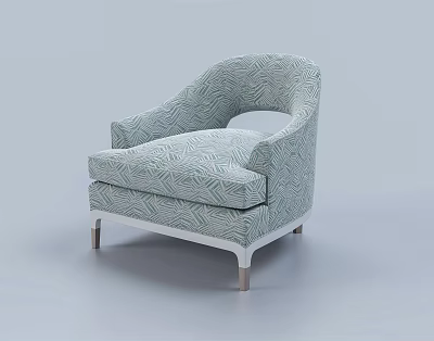 Elegant Light Blue Patterned Armchair With Metal Legs And Comfortable Design 3d model