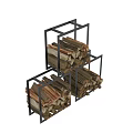 Modern Fireplace Setup With Stacked Firewood Logs And Metal Storage Racks