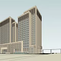 Modern High Rise Office Building With Glass Curtain Walls And Symmetrical Facade Design