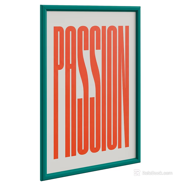 Abstract Painting With Red PASSION Typography And Green Frame On White Background 3d model 