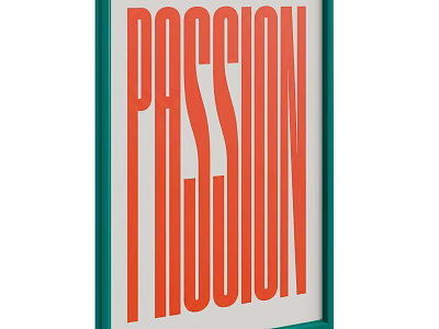 Abstract Painting With Red PASSION Typography And Green Frame On White Background 3d model