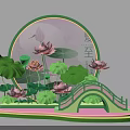 Summer Solstice Themed Photo Spot With Lotus Flowers Leaves And Small Bridge