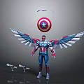 Winged Superhero Character With Avian Wings And Captain America Shield Nearby Guns