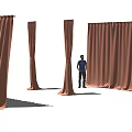 Brown Curtains In Different Styles Displayed With Human Figure For Size Reference