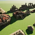 Ancient Architectural Models With Various Shapes And Styles On Green Surface 3d model