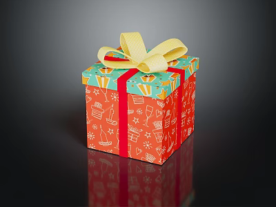 Colorful Decorative Gift Box With Yellow Bow And Patterned Design For Household Use 3d model