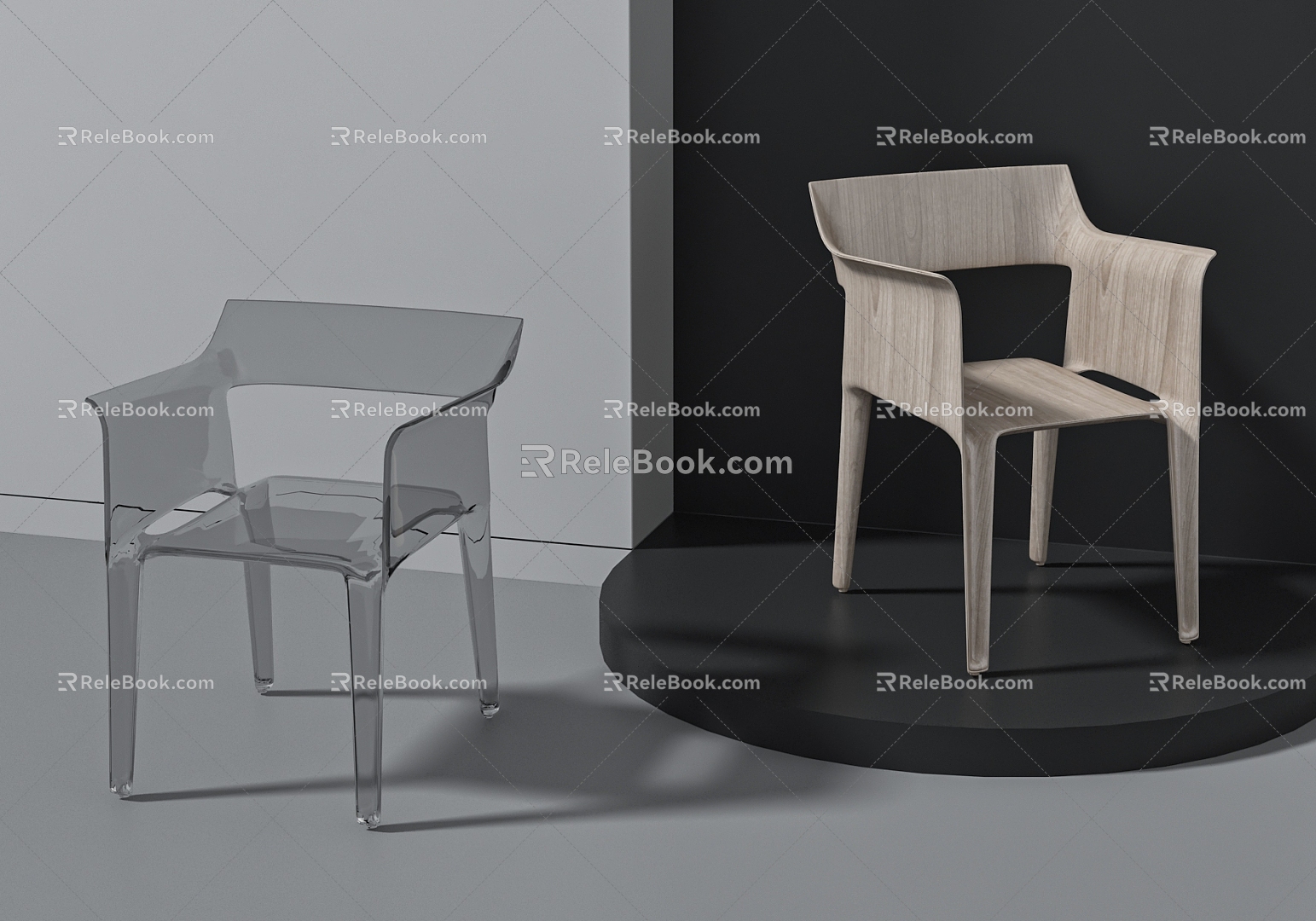 Acrylic Dining Chair Wooden Seat 3d model