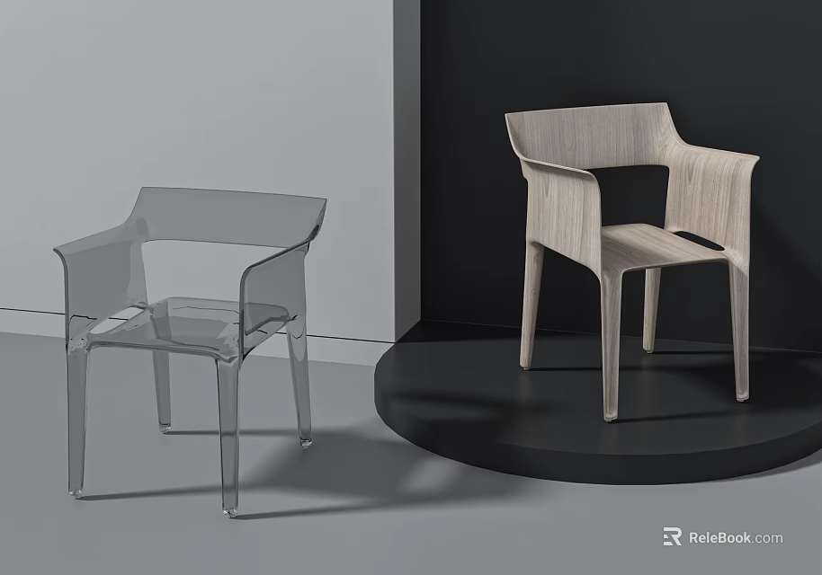 Modern Dining Chairs Featuring Transparent Acrylic And Natural Wood Design Styles 3d model 