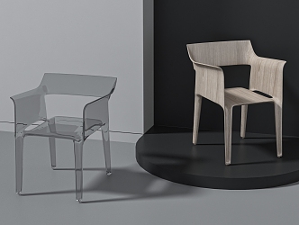 Acrylic Dining Chair Wooden Seat 3d model