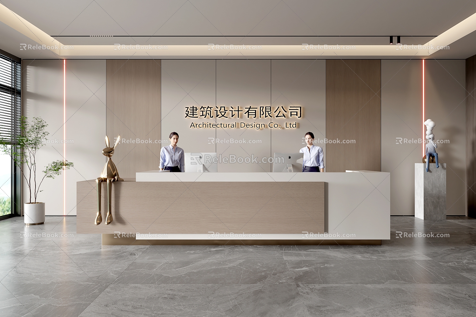 Company Front Desk Background Wall Reception Area Bar Desk Reception Desk Lobby Simple Lobby 3d model