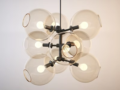 Unique Shape Chandelier With Glass Globes And Illuminated Light Bulbs For Interior Decor 3d model