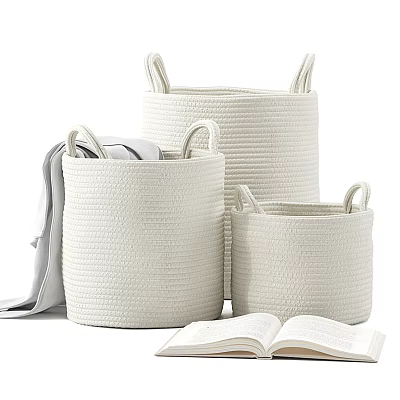 White Woven Bathroom Storage Baskets With Handles 3d model