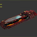 Futuristic Cosmic Spaceship With Red Black Exterior And Blue Glowing Accents
