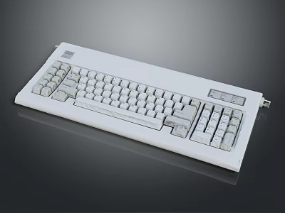 Classic White Electronic Keyboard With Full Key Layout And Wired Design 3d model