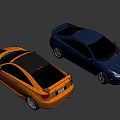 Orange Modified Sports Car Featuring Black Stripes And Dark Colored Vehicle Behind