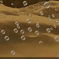 Round Transparent Bubbles Floating On Brown Background With Small Colorful Particles