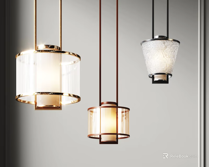 Modern Pendant Lights With Transparent And Frosted Glass Shades And Metal Frames 3d model 