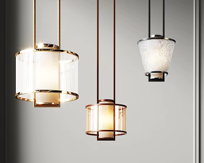 Modern Pendant Lights With Transparent And Frosted Glass Shades And Metal Frames 3d model