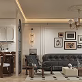 Elegant Vintage Open Living And Dining Room Interior With Classic Furniture And Exquisite Wall Decor