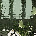 Enchanting Photo Spot With Green Backdrop Yellow White Flowers Green Butterfly Decorations And Floral Arrangements