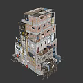 Stacked Multi Level Building Structure With Concrete Walls Balconies Windows And Stairs