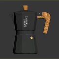 Stylish Black Coffee Pot With Orange Handle And Coffee Time Design 3d model