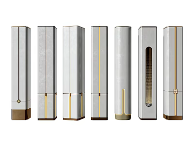 Various Stylish White Columns Featuring Golden Accents Different Bases and Decorative Designs 3d model