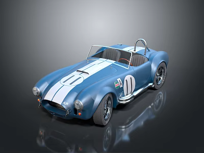 Classic Blue Sports Car With White Stripes And Number 10 Open Top Design 3d model