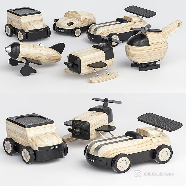 Wooden Toy Vehicles For Kids Including Planes Cars And Trucks 3d model 