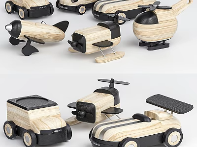 Wooden Toy Vehicles For Kids Including Planes Cars And Trucks 3d model