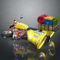 Vintage Yellow Motorcycle With Sidecar Loaded With Colorful Storage Boxes