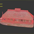 Detailed Traditional Thatched Roof Building Model with Car on Scenic Base