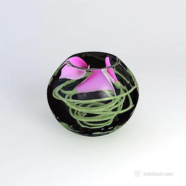 Black Modern Storage Cabinet With Pink Accents And Green Spiral Design Details 3d model 