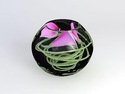 Black Modern Storage Cabinet With Pink Accents And Green Spiral Design Details 3d model