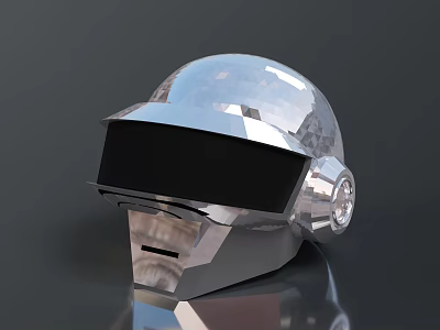 Advanced Weapon Helmet With Metallic Silver Reflective Surface And Visor 3d model