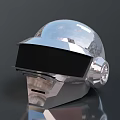 Advanced Weapon Helmet With Metallic Silver Reflective Surface And Visor