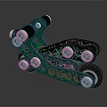 Blue and Black Metal Mechanical Component With Bolts Holes and Chain like Structure