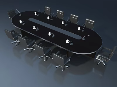 Sleek Swing Door In Conference Room With Oval Table And Black Chairs 3d model