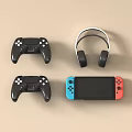 Entertainment Electronics with Two Black Game Controllers Wireless Headphones And Colorful Handheld Console 3d model
