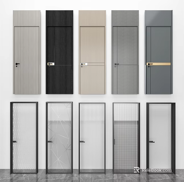 Stylish Modern Swing Doors With Various Colors Materials And Panel Designs 3d model