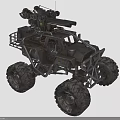 Rugged Off Road Vehicle With Large Tires And Roof Mounted Mechanical Equipment