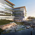 Contemporary Sales Office Building With Outdoor Greenery Pedestrians And Open Space