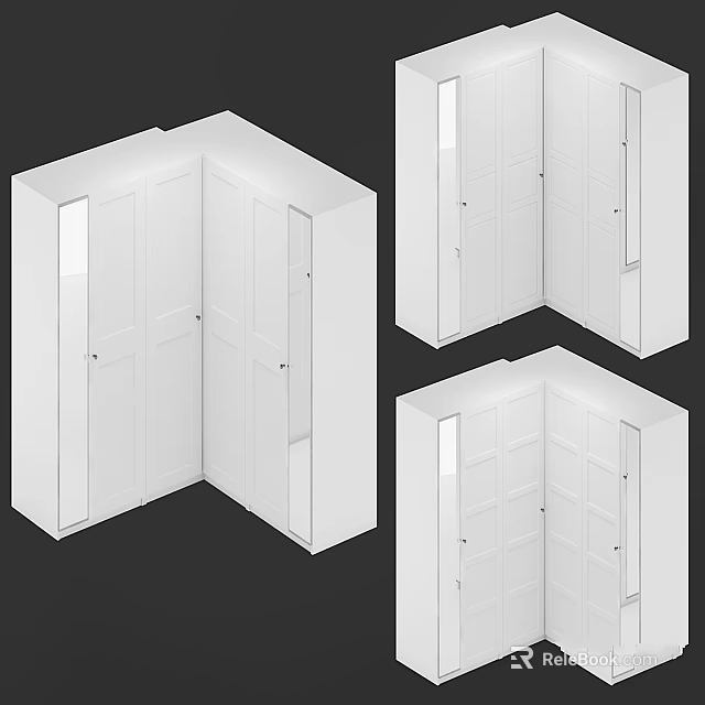 Sleek White Corner Cabinet Design With Multiple Doors And Modern Storage 3d model