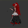Anime Style Character With Red Long Hair Black Red Dress Silver Decorations And Colorful Butterfly