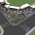 Plaza Landscape Design With Modern Buildings Green Trees Pedestrian Walkways And Landscaped Areas