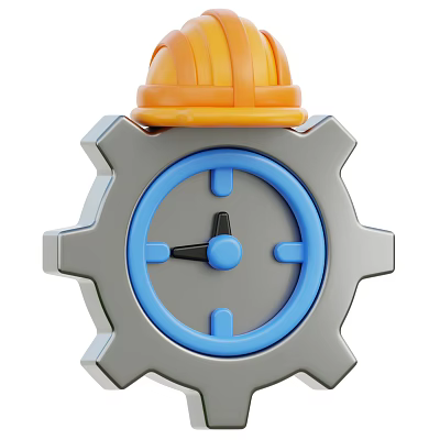 Industrial Equipment Featuring Grey Gear Blue Clock And Orange Hard Hat 3d model
