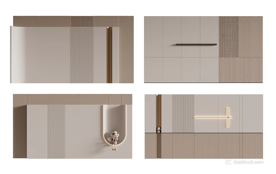 Modern Minimalist Bedroom Accent Wall With Lighting And Decor Details 3d model 