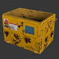Industrial Yellow Worn Generator With Blue Screen And Warning Labels On Surface