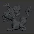 Mythical Creature 3D Model With Antler Lion Body And Decorative Tail